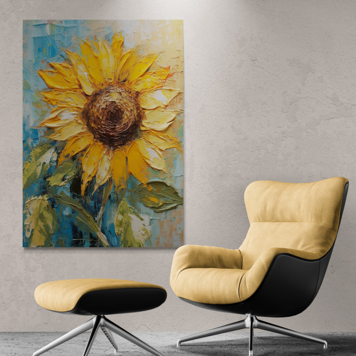 Tablou canvas, modern, Floarea soarelui pictata, nuante  de galben, pentru hol [1]