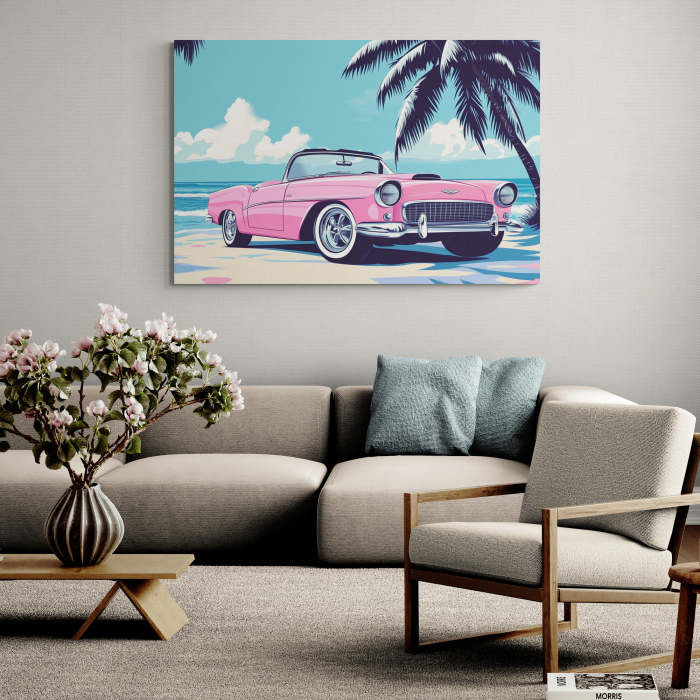 Tablou canvas decorativ cu o mașină clasică roz [1]