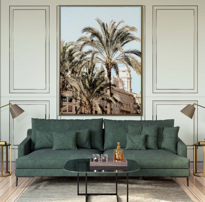 Tablou abstract modern peisaj Valencia cu palmieri pentru decor interior. [1]
