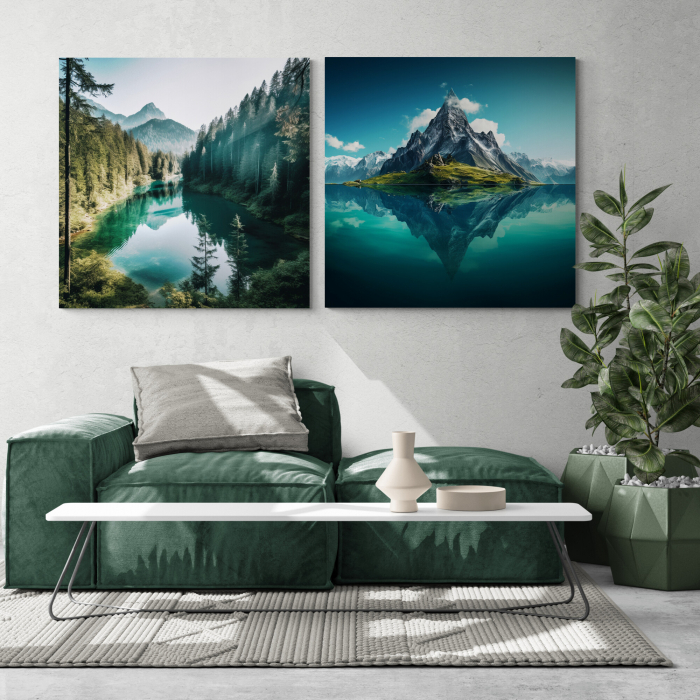 Tablou canvas abstract modern cu lac de munte pentru hotel [2]