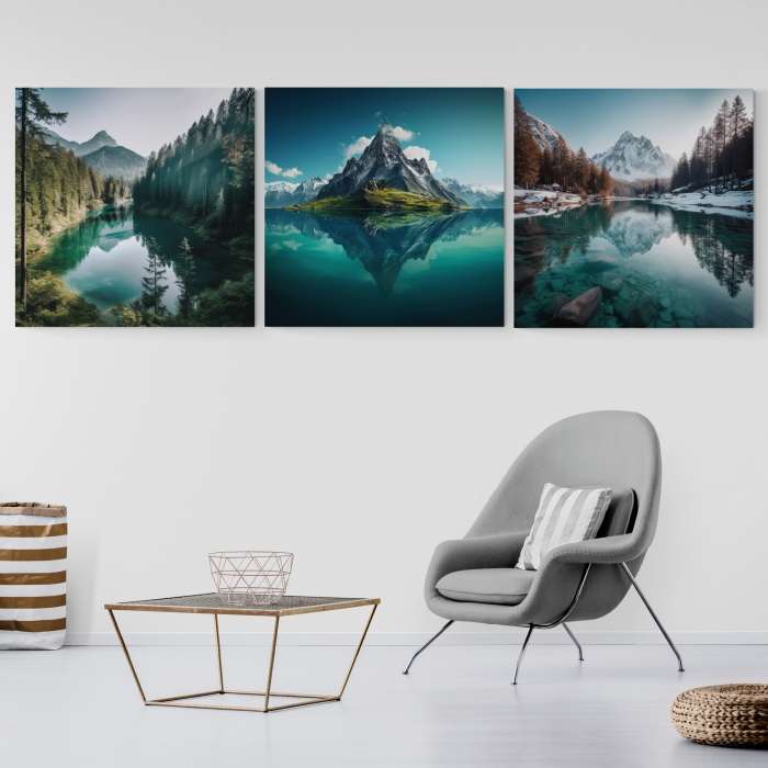 Tablou canvas abstract modern cu lac de munte pentru hotel [1]