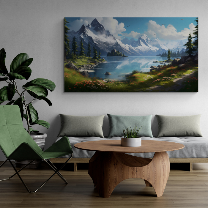 Tablou canvas modern reprezentând un lac montan în Alpi. [1]