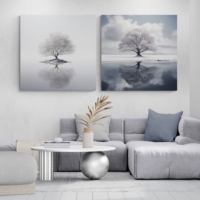 Tablou modern cu copac alb în stil abstract pentru living [1]
