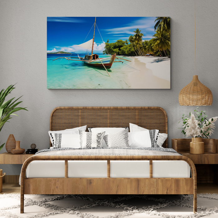Canvas modern peisaj tropical plaja cu palmieri pentru hotel [1]