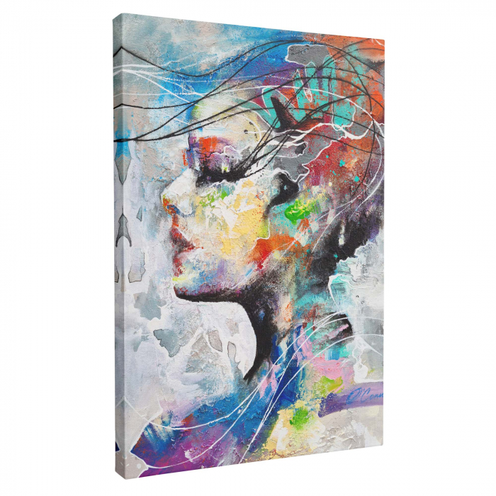 Tablou canvas, modern, portret abstract femeie, multicolor, pentru dormitor, 70 x 90 cm [2]