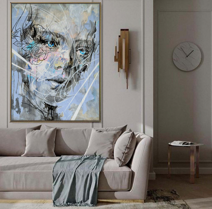 Tablou canvas, modern, portret abstract femeie, multicolor, pentru living, 70 x 90 cm [1]