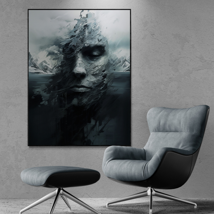 Tablou canvas, modern, portret barbat, in dubla expunere, in nuante de gri, pentru dormitor [1]