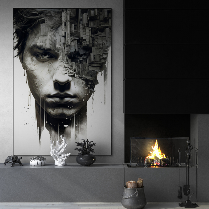 Tablou canvas, modern, portret barbat in dubla expunere, pentru living [1]