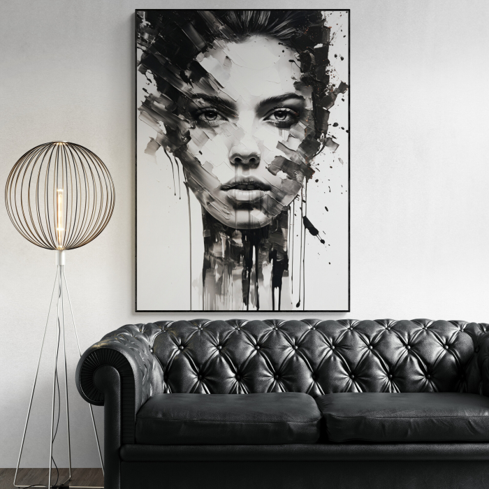 Tablou canvas, modern, portret femeie abstract, in nuante de alb negru, pentru living [1]