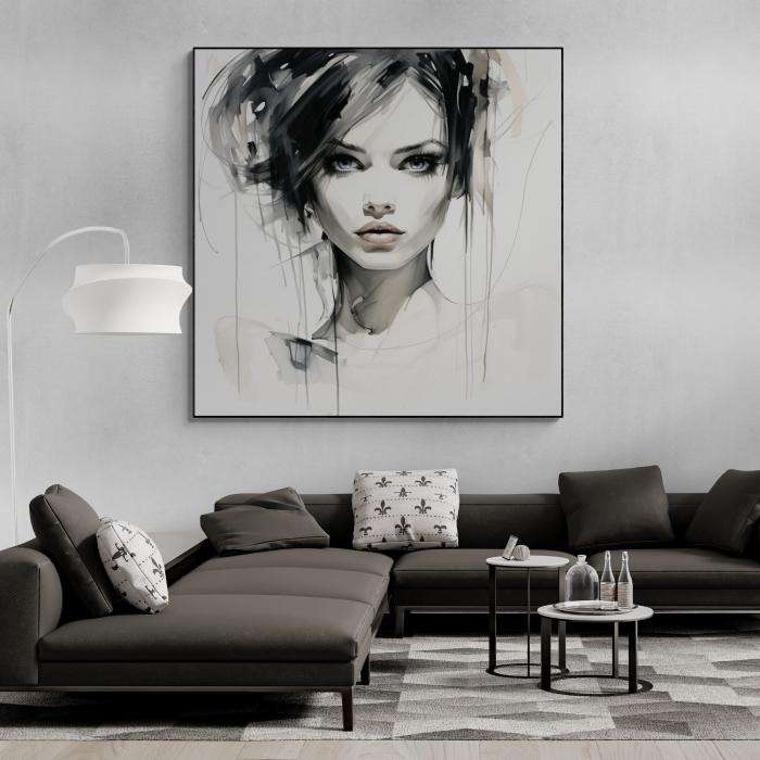 Tablou canvas, modern, portret femeie abstract, in nuante de alb negru, pentru living [1]