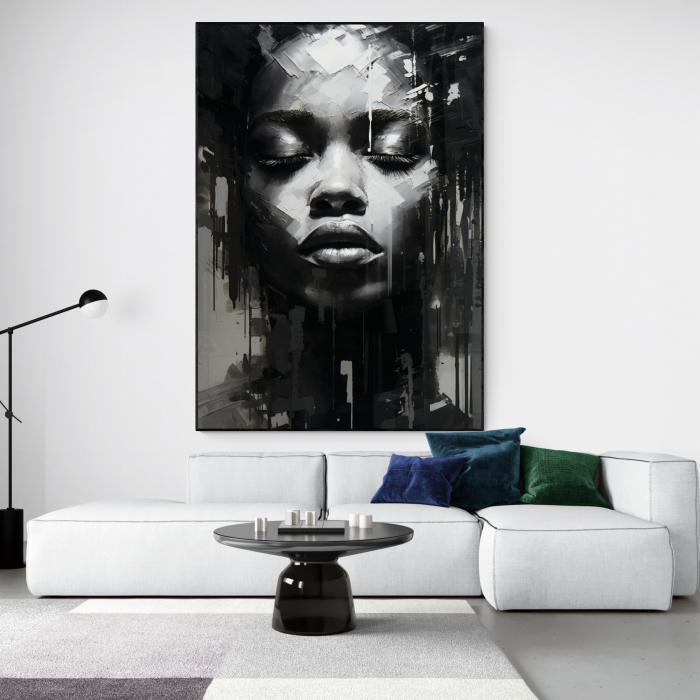 Tablou canvas, modern, portret femeie abstract, in nuante de negru, pentru living [1]