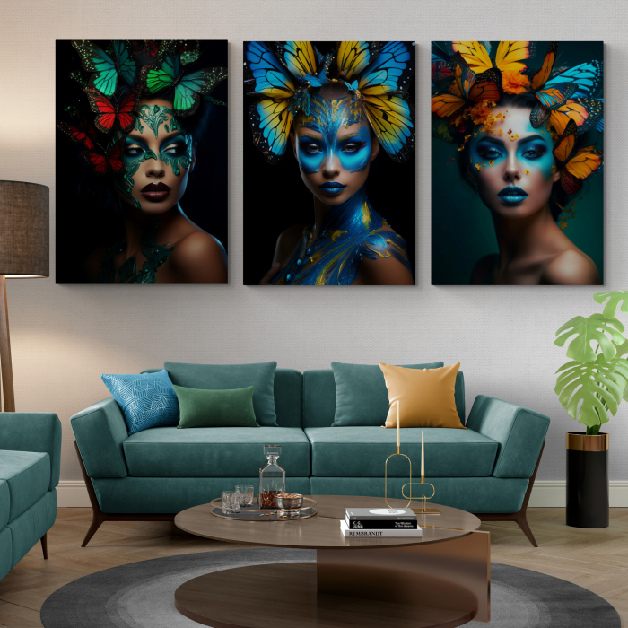 Tablou canvas, modern, portret femeie , cu fluturi, pentru living [1]