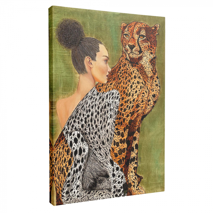 Tablou canvas, modern, portret femeie leopard, model deosebit, pentru dormitor [2]