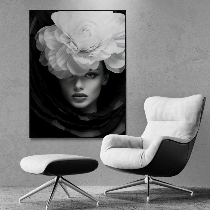Tablou canvas, modern, portret femeie, elegant, alb negru, pentru hol [1]