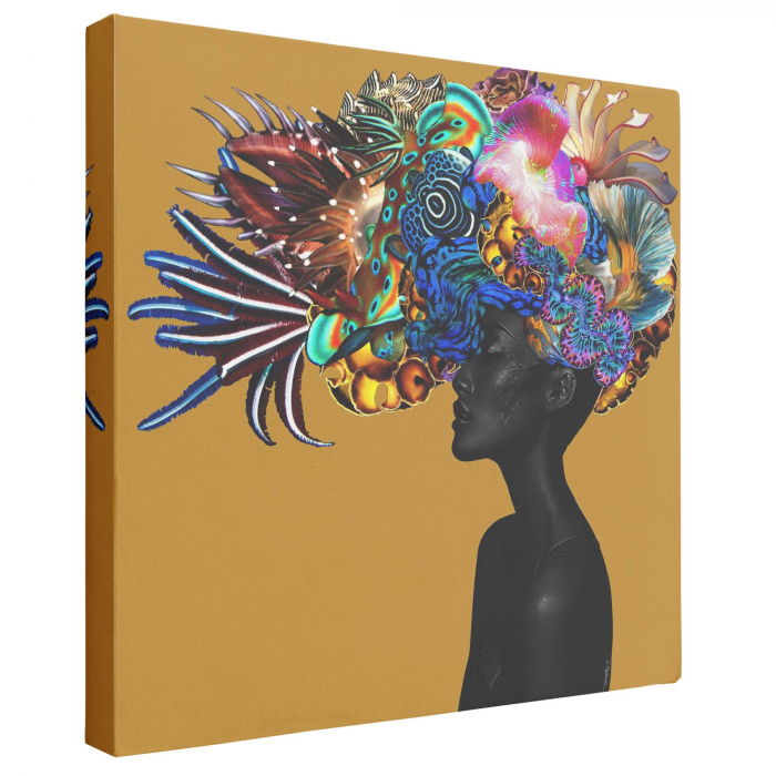 Tablou canvas, modern, portret femeie cu flori in par, deosebit, pentru living [2]