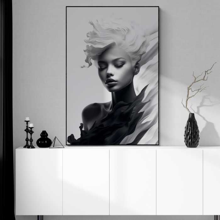 Tablou canvas, modern, portret femeie fashion, alb negru, pentru hol [1]
