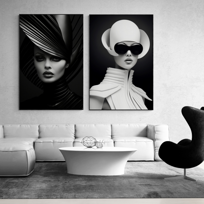 Tablou canvas, modern, portret femeie fashion, elegant, alb negru, pentru birou [1]