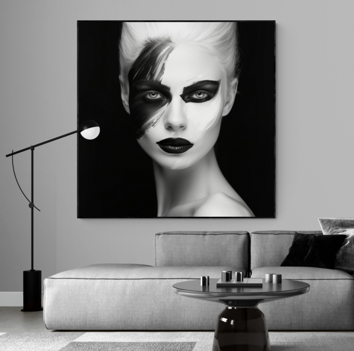 Tablou canvas, modern, portret femeie fashion, in nuante de alb negru, pentru birou [1]