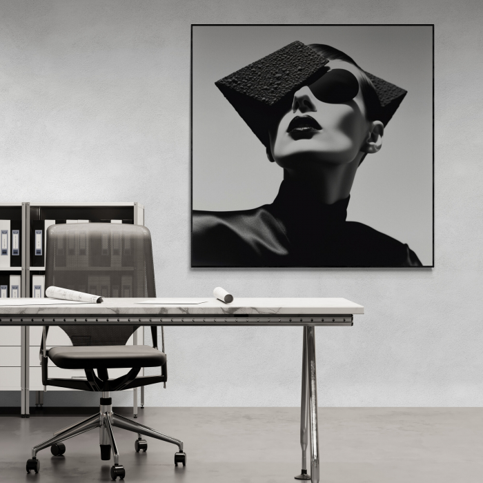Tablou canvas, modern, portret femeie fashion, in nuante de negru, pentru birou [1]