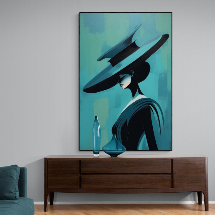 Tablou canvas, modern, portret femeie, geometric, in stil abstract, nuante de albastru, pentru hotel [1]