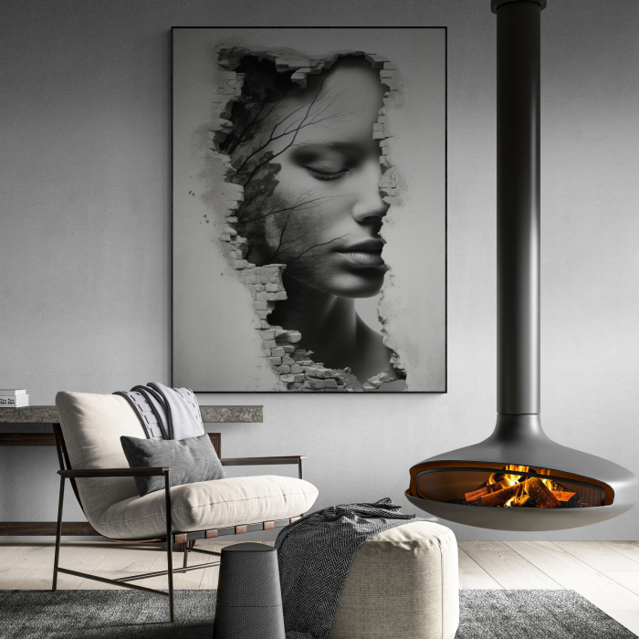 Tablou canvas, modern, portret femeie in dubla expunere, in nuante de alb negru, pentru hotel [1]