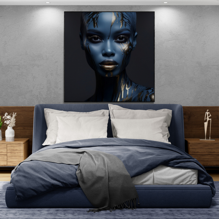 Tablou canvas, modern, portret femeie, in nuante albastru, pentru dormitor [1]