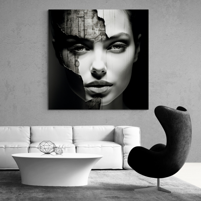 Tablou canvas, modern, portret femeie, in nuante de alb negru, pentru living [1]