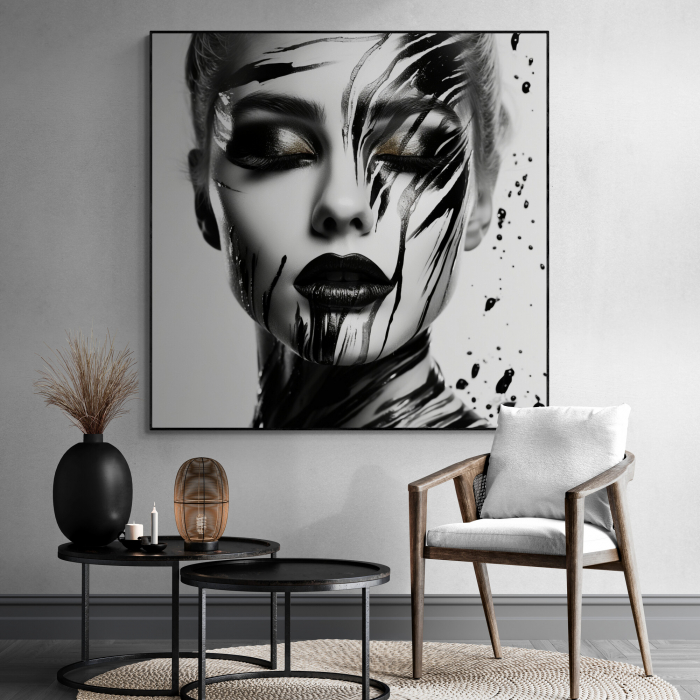 Tablou canvas, modern, portret femeie, in nuante de gri, negru, pentru hotel [1]
