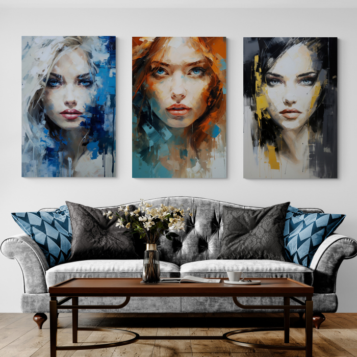 Tablou canvas, modern, portret femeie in stil abstract, colorat, pentru dormitor [1]