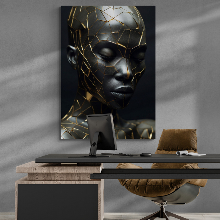 Tablou canvas, modern, portret femeie negresa, in nuante de negru, pentru birou [1]