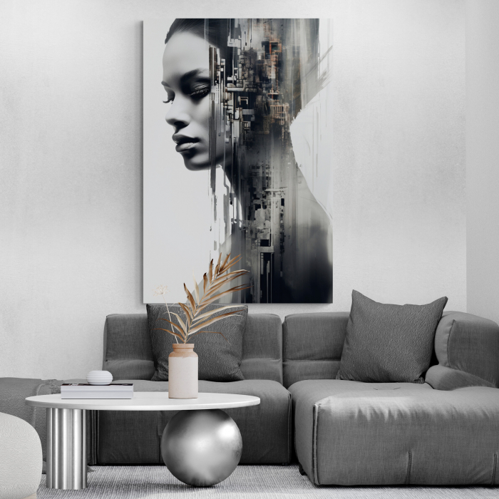 Tablou canvas, modern, portret femeie senzuala, alb negru, pentru birou [1]