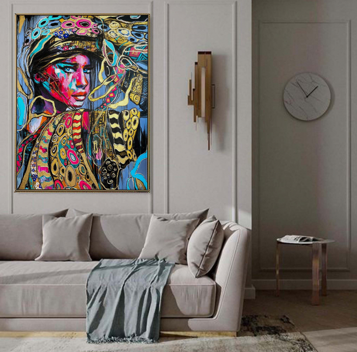 Tablou canvas, abstract, portret femeie senzuala, multicolor, pentru dormitor, living, hol [1]