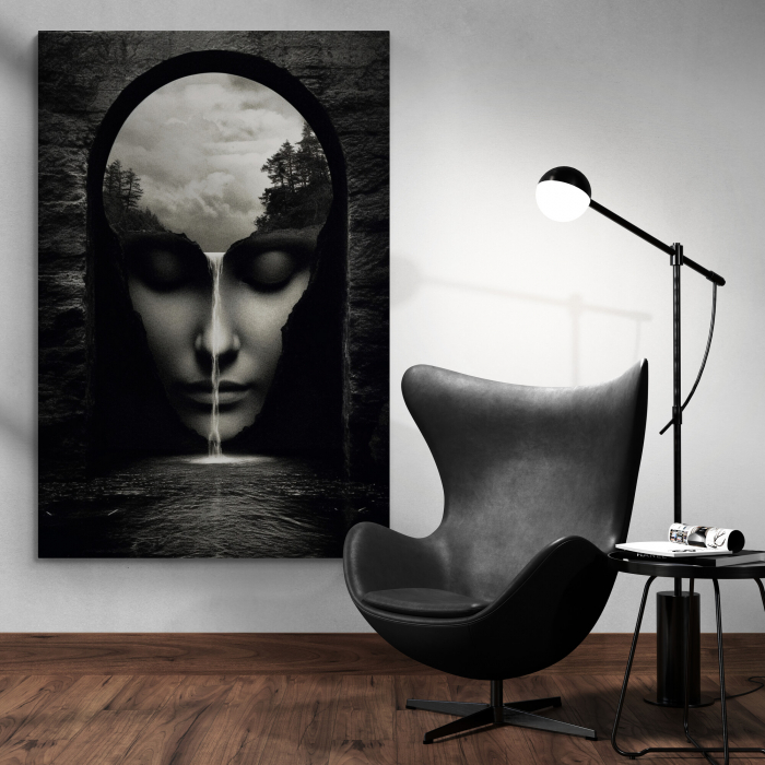 Tablou canvas, modern, portret femeie senzuala, in nuante de gri, negru pentru cafenea [1]