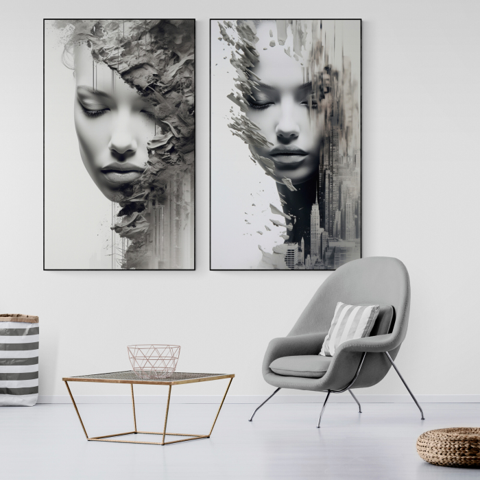 Tablou canvas, modern, portret femeie senzuala, in nuante de gri, pentru hotel [1]