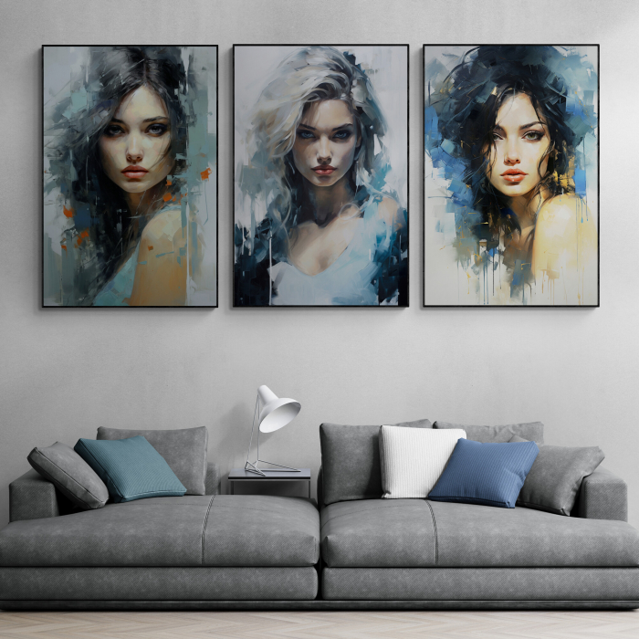 Tablou canvas, modern, portret femeie senzuala in stil abstract, albastru, pentru living [1]