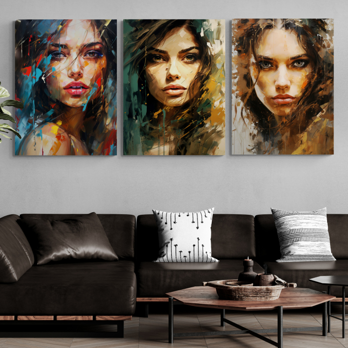 Tablou canvas, modern, portret femeie senzuala in stil abstract, colorat, pentru living [1]