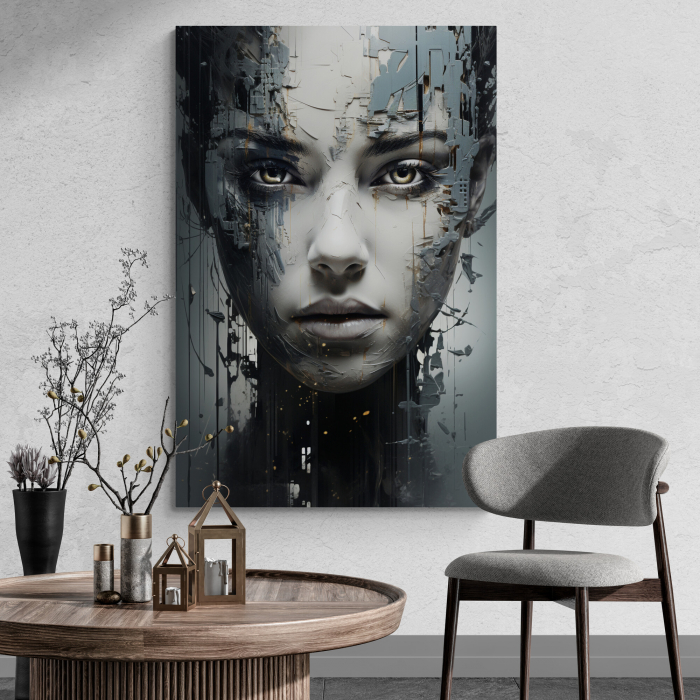 Tablou canvas, modern, portret femeie senzuala in stil abstract, gri, pentru hol [1]