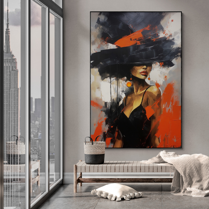 Tablou canvas, modern, portret femeie senzuala in stil abstract, portocaliu, pentru living [2]