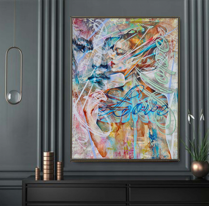 Tablou canvas, modern, portret femeie senzuala, multicolor, pentru sufragerie, 50 x 70 cm [1]