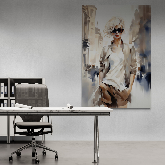 Tablou canvas, modern, portret femeie, stil abstract, nuante de crem, pentru birou [1]