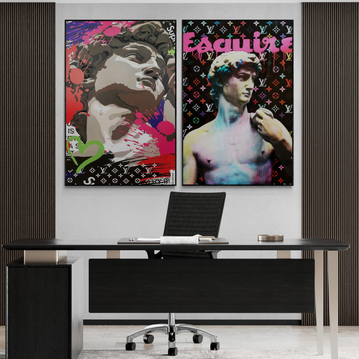 Tablou canvas modern cu portretul stilizat și colorat al statuii David. [1]