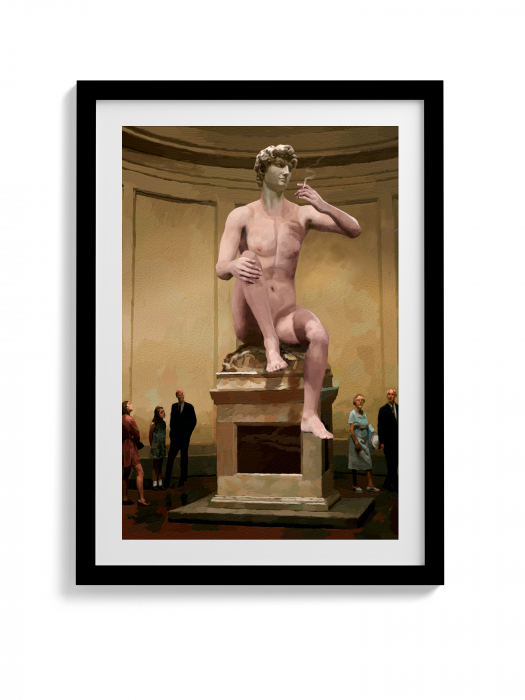Tablou canvas modern, statuie David în nuanțe de crem pentru birou [3]