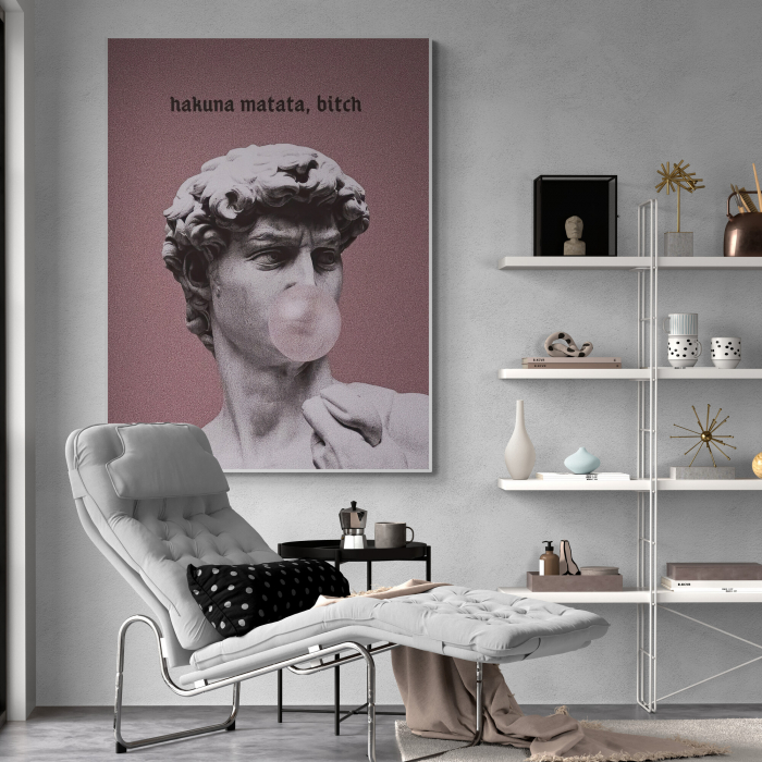 Tablou modern canvas statuie David fundal roz [1]