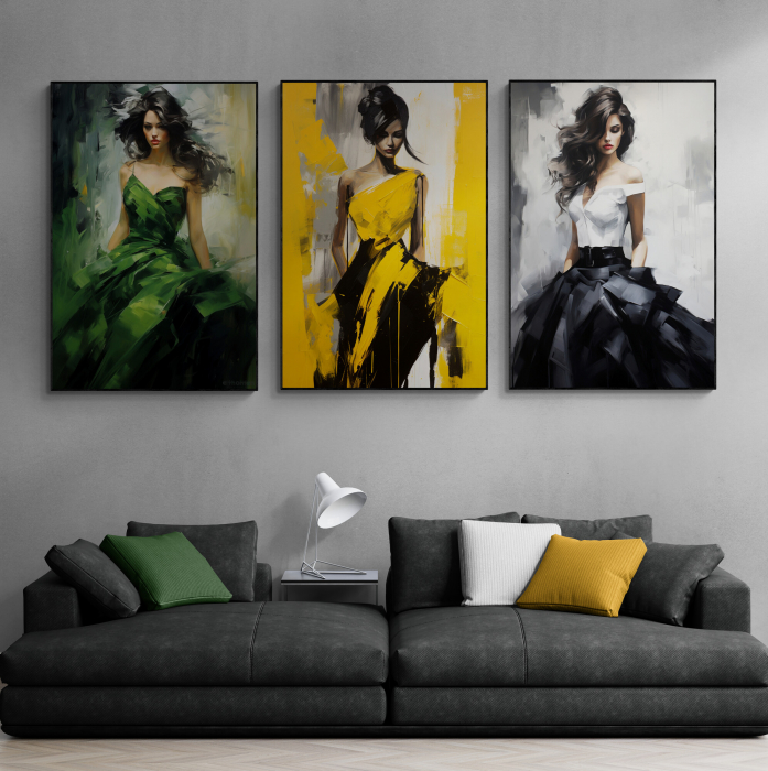 Tablou canvas, modern, silueta femeie eleganta, fashionin, stil abstract, color, pentru salon [1]