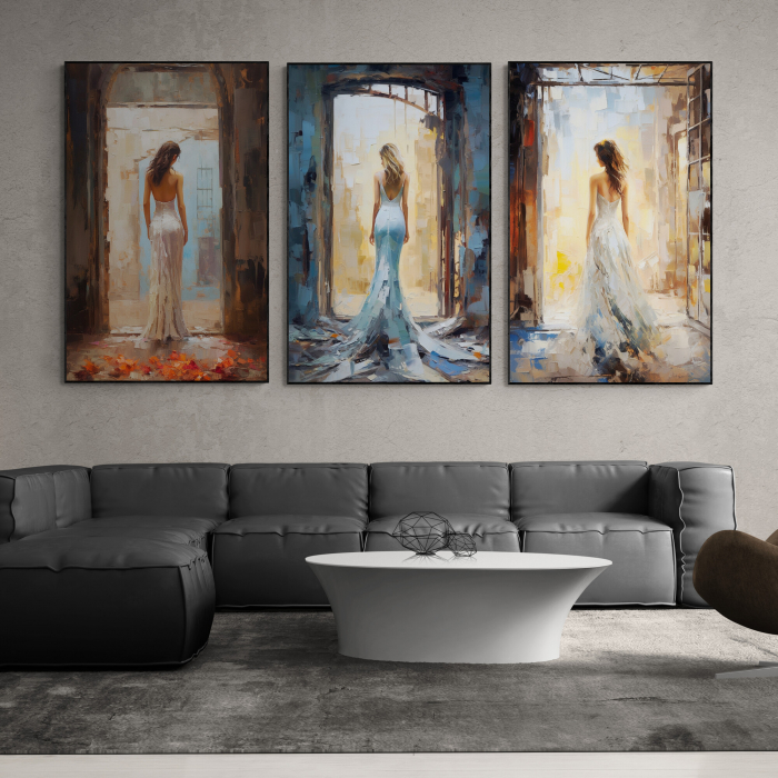 Tablou canvas, modern, silueta femeie eleganta, fashionin, stil abstract ,cu nuante de calde, pentru hotel [1]