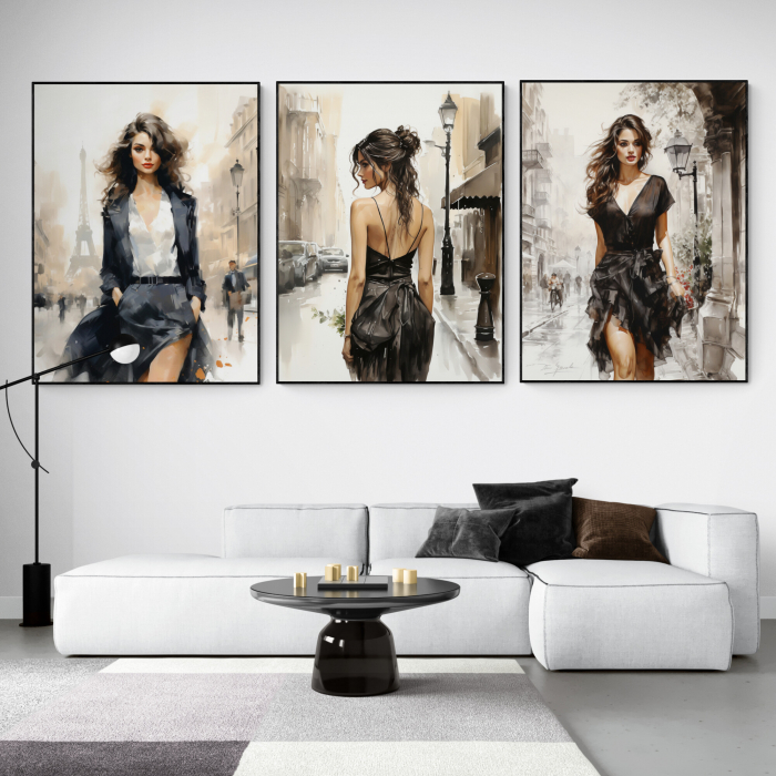 Tablou canvas, modern, silueta femeie eleganta, fashionin, stil abstract,cu nuante de crem, pentru hotel [1]