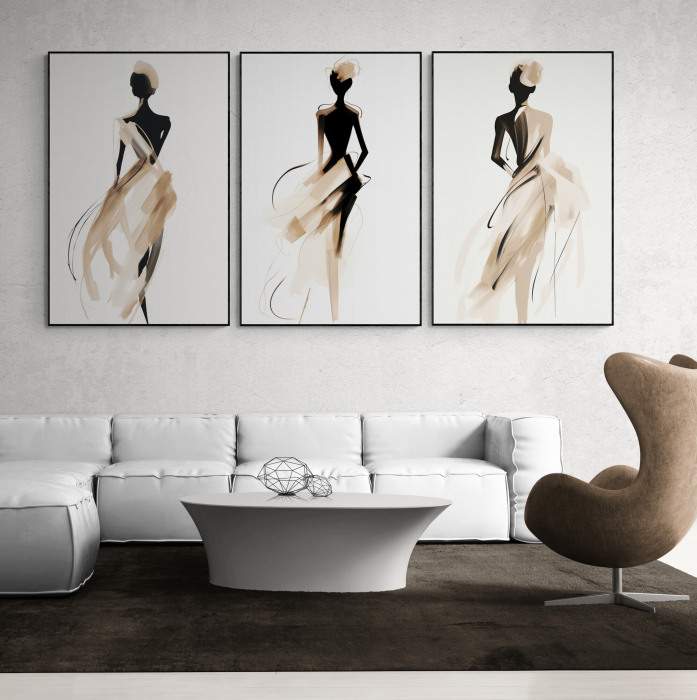 Tablou canvas, modern, silueta femeie eleganta, fashionin, stil abstract ,cu nuante de crem, pentru hotel [1]