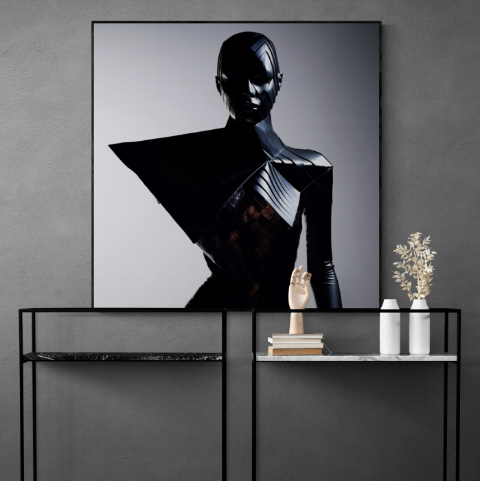 Tablou canvas, modern, silueta femeie fashion, in nuante de alb negru, pentru birou [1]