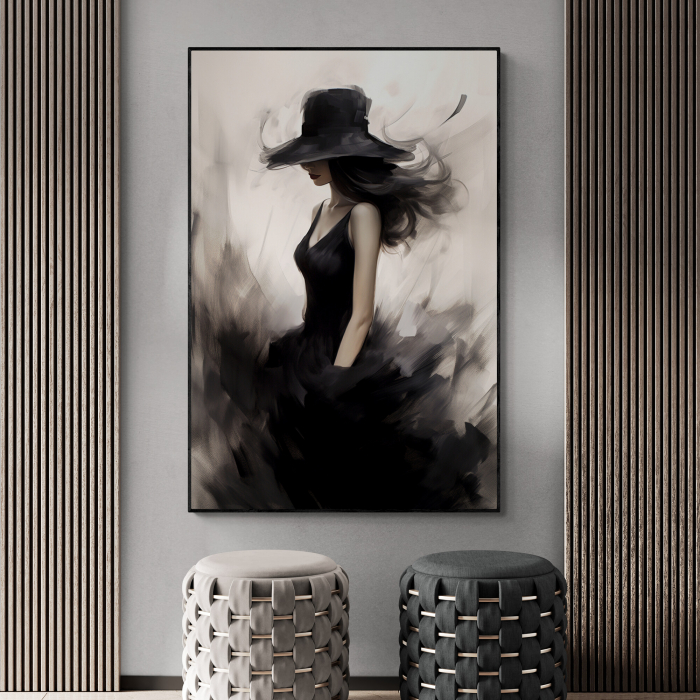 Tablou canvas, modern, silueta femeie fashionin, elegant stil abstract, nuante de crem, pentru hol [1]
