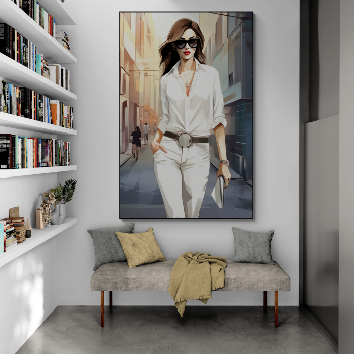 Tablou canvas, modern, silueta femeie, nuante de alb, pentru birou [1]
